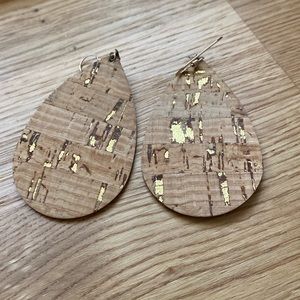 Nickel & Suede cork gold flecked teardrop earrings